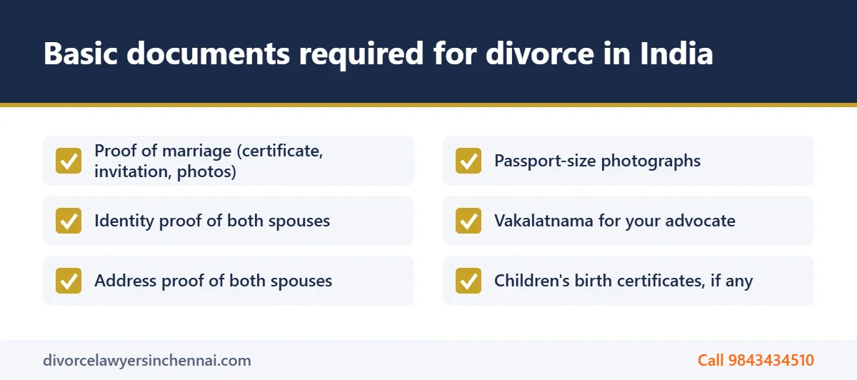 Checklist of basic documents required for divorce in India