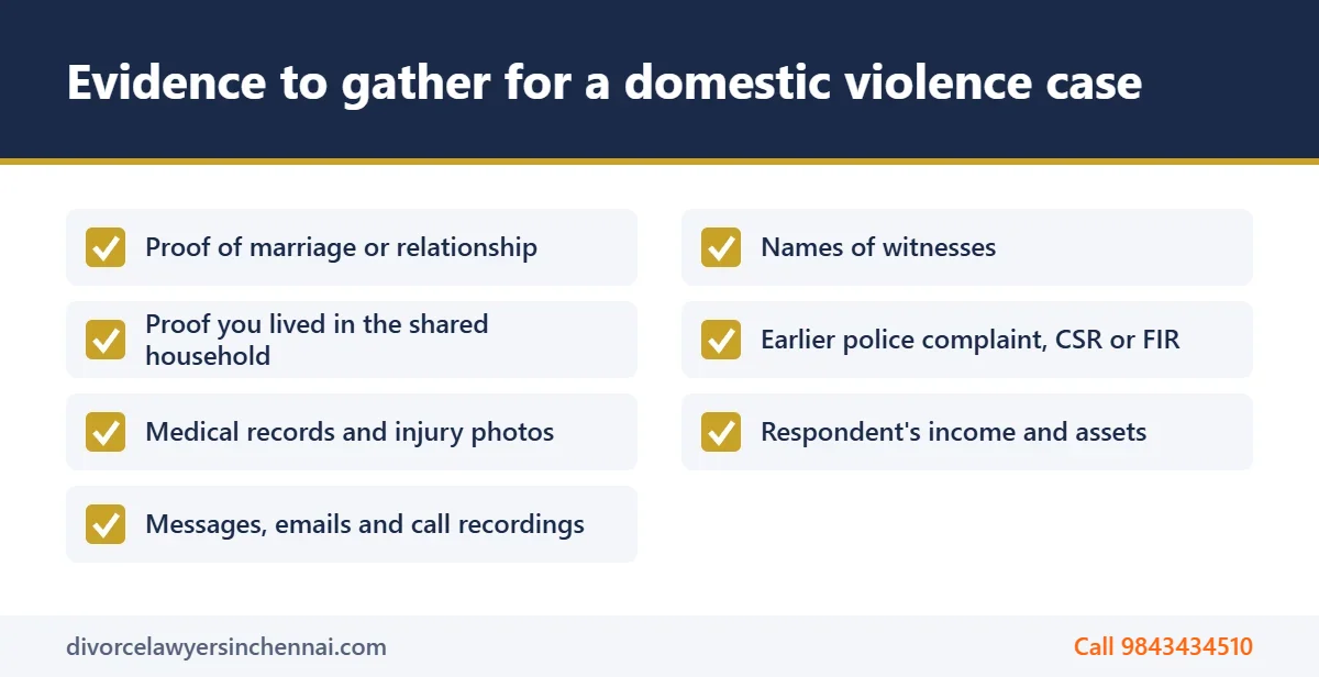 Checklist of evidence for a domestic violence case in India Checklist of evidence for a domestic violence case in India