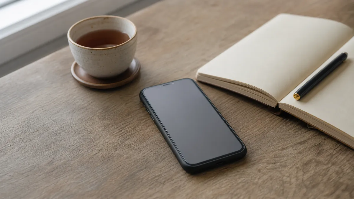 Phone, notebook and pen ready for a first phone consultation with a divorce advocate