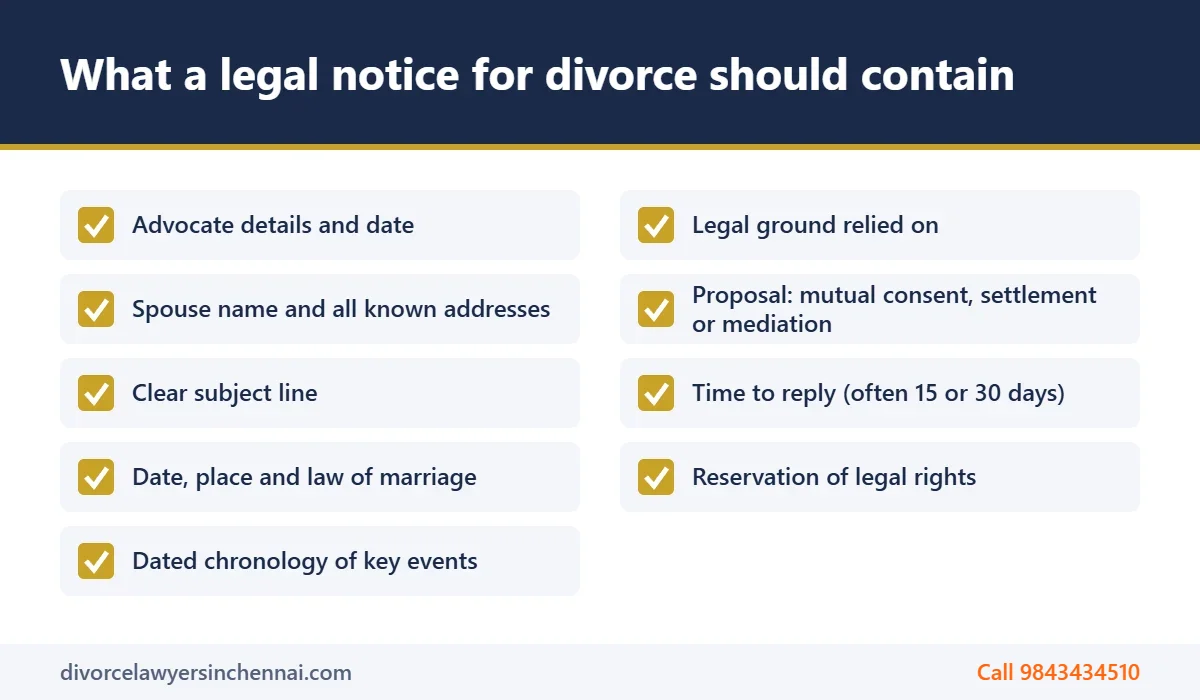 Checklist of what a legal notice for divorce should contain